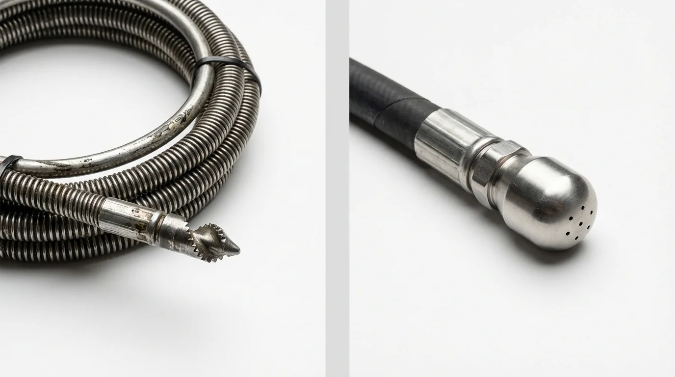 Drain snake cable and hydro jetting nozzle used for drain cleaning in Culloden, WV