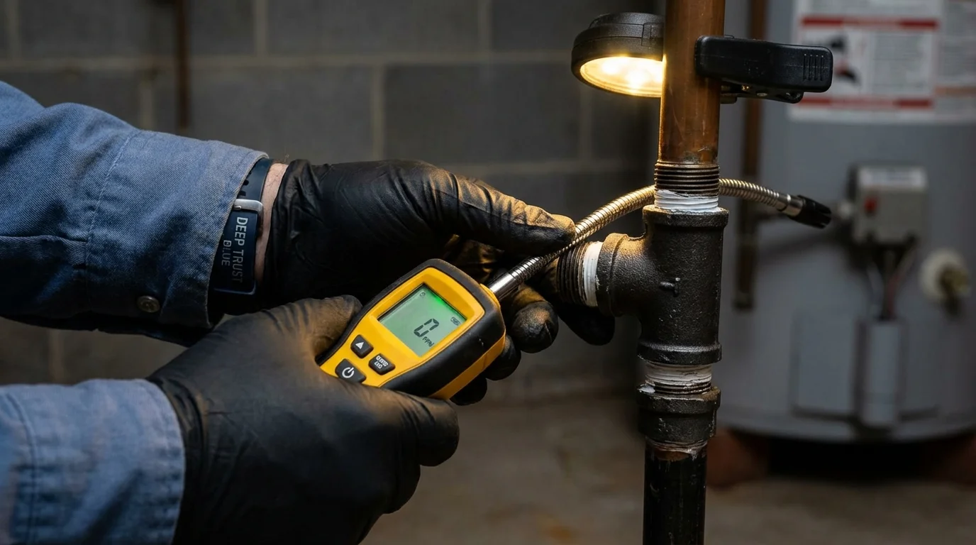 Gas leak detection with electronic sniffer by Johns Plumbing LLC in Culloden