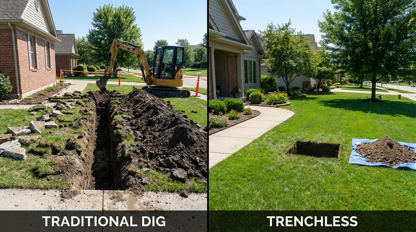 Trenchless sewer repair with minimal yard damage versus traditional excavation in Culloden, WV